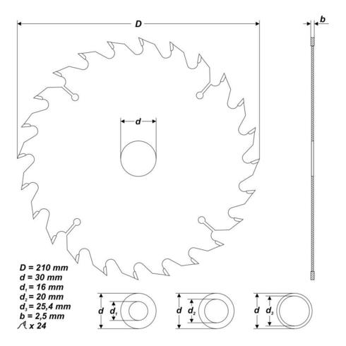 Kreissägeblatt HM [Ø 210 x 30 mm, 24 Z] photo #2